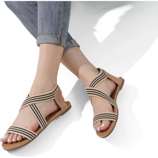 imageDREAM PAIRS Womens Elastic Ankle Strap Flat Sandals Summer Dressy Shoes Cute Strappy Gladiator SandalsNudeStrips