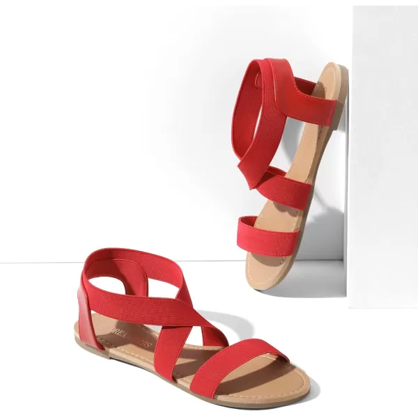 imageDREAM PAIRS Womens Elastic Ankle Strap Flat Sandals Summer Dressy Shoes Cute Strappy Gladiator SandalsRed