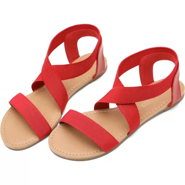 imageDREAM PAIRS Womens Elastic Ankle Strap Flat Sandals Summer Dressy Shoes Cute Strappy Gladiator SandalsRed