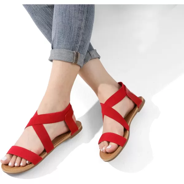 imageDREAM PAIRS Womens Elastic Ankle Strap Flat Sandals Summer Dressy Shoes Cute Strappy Gladiator SandalsRed