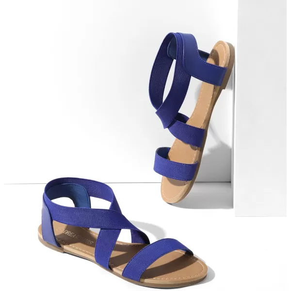 imageDREAM PAIRS Womens Elastic Ankle Strap Flat Sandals Summer Dressy Shoes Cute Strappy Gladiator SandalsRoyalBlue