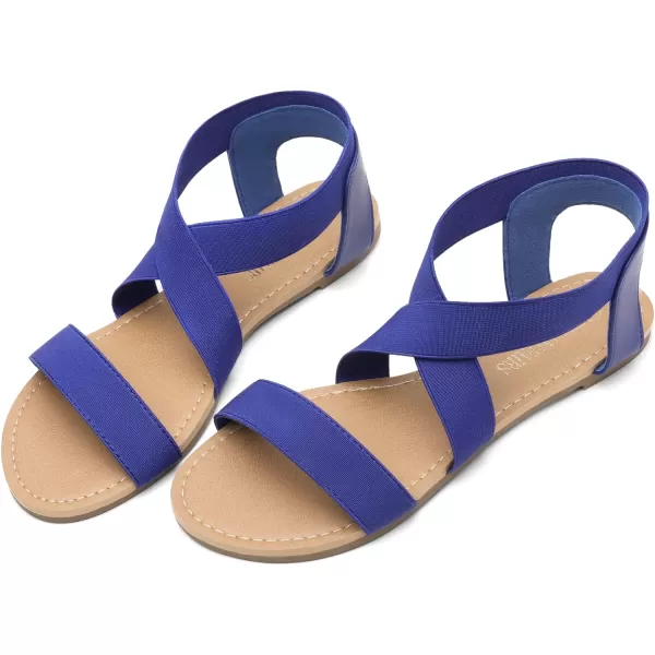 imageDREAM PAIRS Womens Elastic Ankle Strap Flat Sandals Summer Dressy Shoes Cute Strappy Gladiator SandalsRoyalBlue