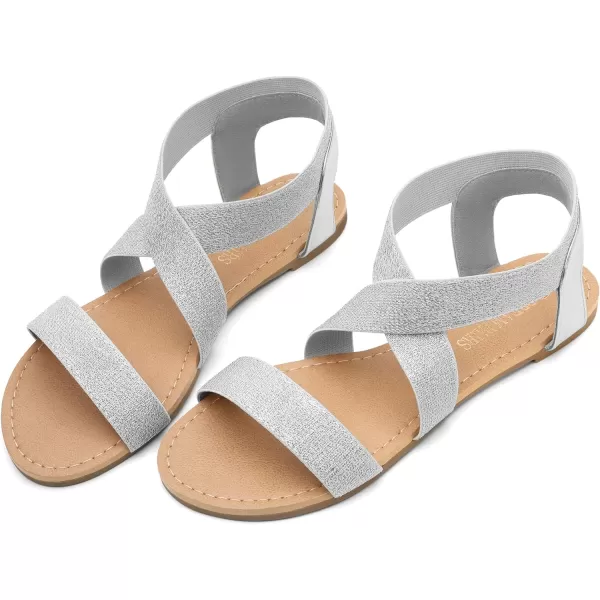 imageDREAM PAIRS Womens Elastic Ankle Strap Flat Sandals Summer Dressy Shoes Cute Strappy Gladiator SandalsSilverPu