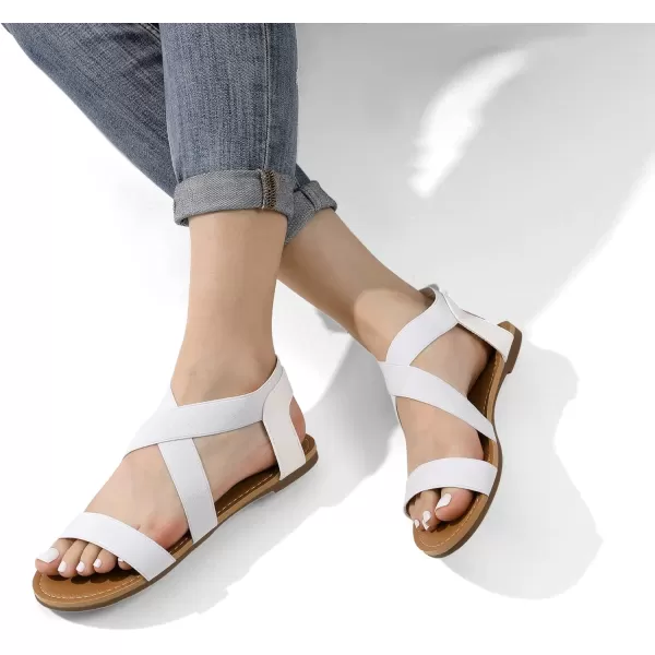 imageDREAM PAIRS Womens Elastic Ankle Strap Flat Sandals Summer Dressy Shoes Cute Strappy Gladiator SandalsWhite