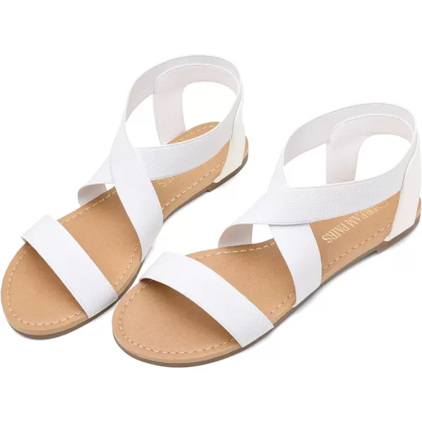 imageDREAM PAIRS Womens Elastic Ankle Strap Flat Sandals Summer Dressy Shoes Cute Strappy Gladiator SandalsWhite