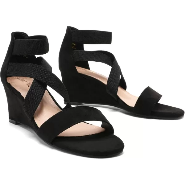 imageDREAM PAIRS Womens Elastic Ankle Strap Low Wedge SandalsBlack
