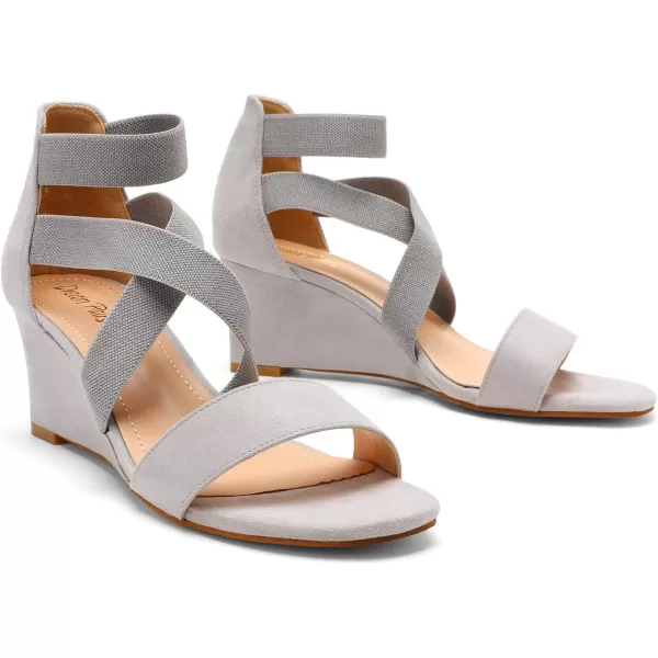 imageDREAM PAIRS Womens Elastic Ankle Strap Low Wedge SandalsGrey