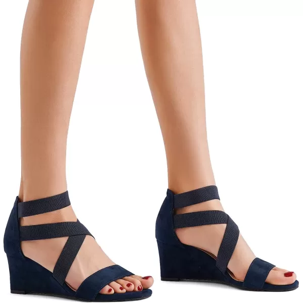 imageDREAM PAIRS Womens Elastic Ankle Strap Low Wedge SandalsNavy