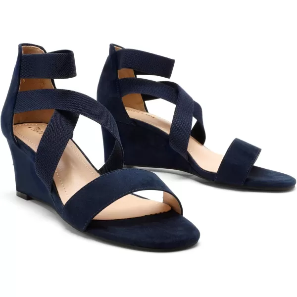 imageDREAM PAIRS Womens Elastic Ankle Strap Low Wedge SandalsNavy