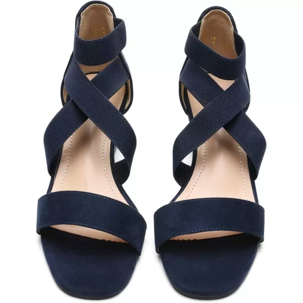 imageDREAM PAIRS Womens Elastic Ankle Strap Low Wedge SandalsNavy
