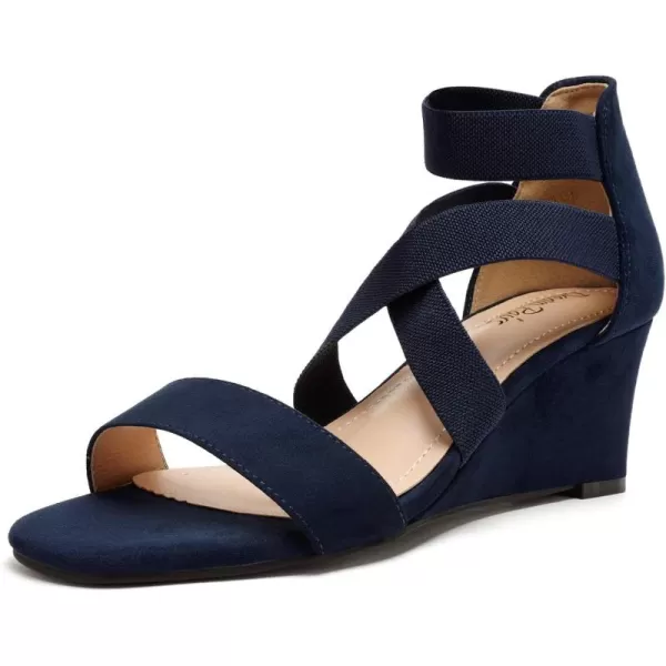 imageDREAM PAIRS Womens Elastic Ankle Strap Low Wedge SandalsNavy