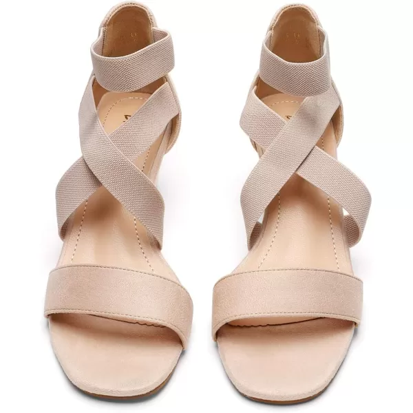 imageDREAM PAIRS Womens Elastic Ankle Strap Low Wedge SandalsNude