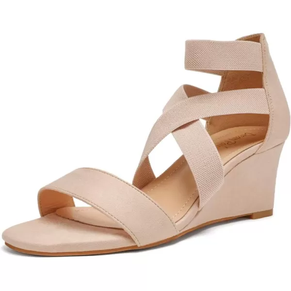 imageDREAM PAIRS Womens Elastic Ankle Strap Low Wedge SandalsNude