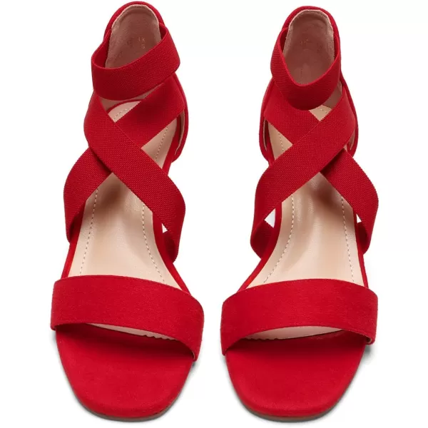 imageDREAM PAIRS Womens Elastic Ankle Strap Low Wedge SandalsRed