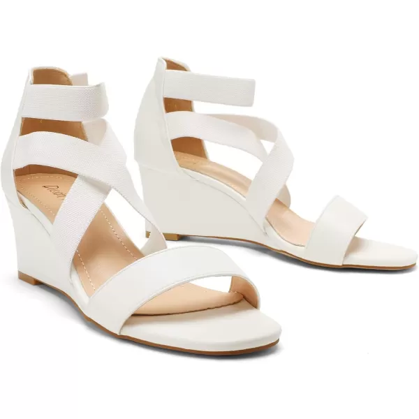 imageDREAM PAIRS Womens Elastic Ankle Strap Low Wedge SandalsWhite
