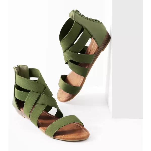 imageDREAM PAIRS Womens Elastic Ankle Strap Low Wedges SandalsArmyGreen