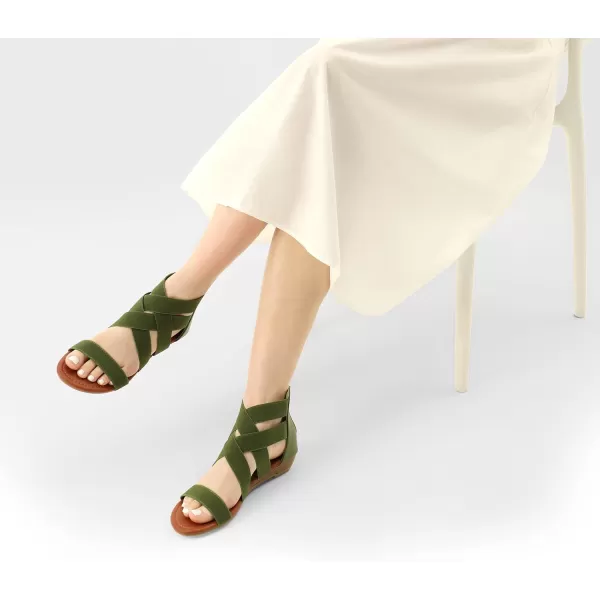 imageDREAM PAIRS Womens Elastic Ankle Strap Low Wedges SandalsArmyGreen