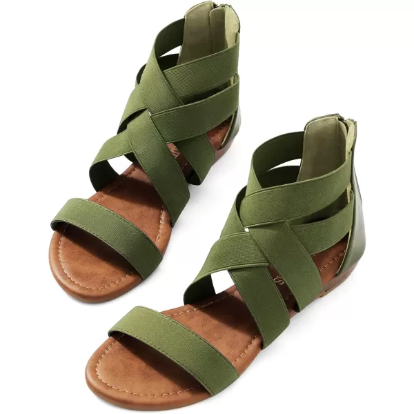imageDREAM PAIRS Womens Elastic Ankle Strap Low Wedges SandalsArmyGreen