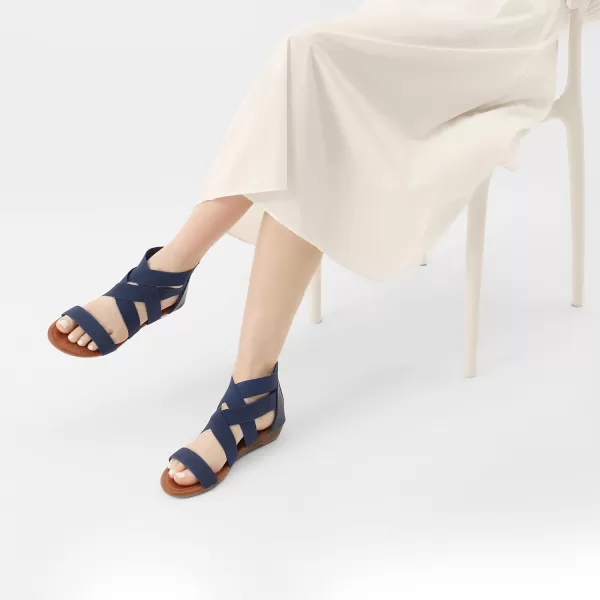 imageDREAM PAIRS Womens Elastic Ankle Strap Low Wedges SandalsNavy