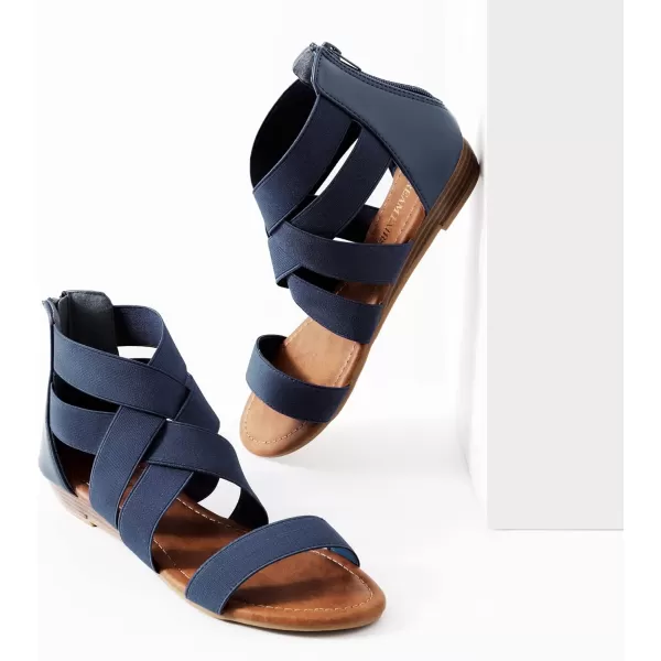 imageDREAM PAIRS Womens Elastic Ankle Strap Low Wedges SandalsNavy