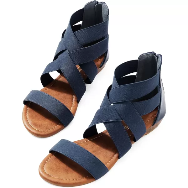 imageDREAM PAIRS Womens Elastic Ankle Strap Low Wedges SandalsNavy