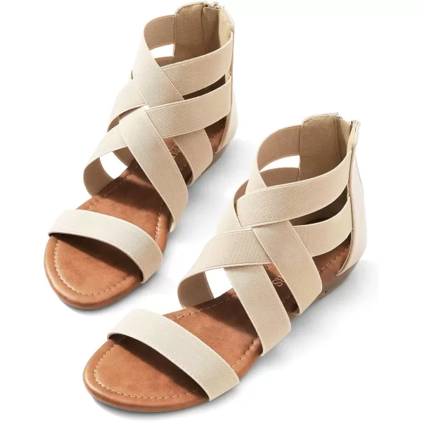 imageDREAM PAIRS Womens Elastic Ankle Strap Low Wedges SandalsNude