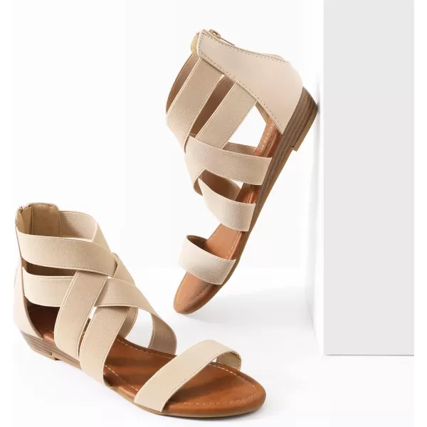 imageDREAM PAIRS Womens Elastic Ankle Strap Low Wedges SandalsNude
