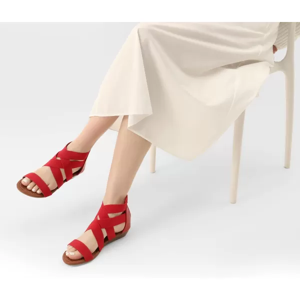 imageDREAM PAIRS Womens Elastic Ankle Strap Low Wedges SandalsRed