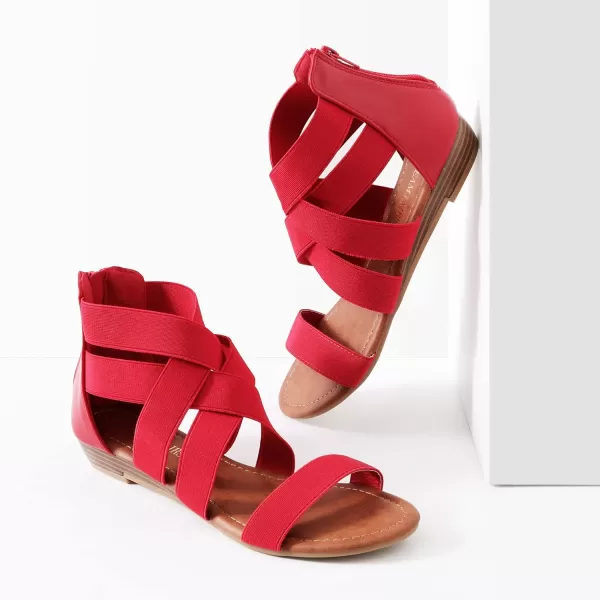 imageDREAM PAIRS Womens Elastic Ankle Strap Low Wedges SandalsRed