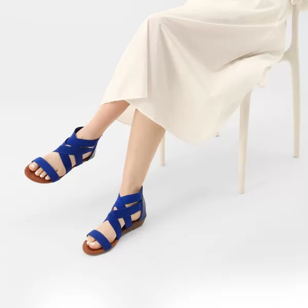 imageDREAM PAIRS Womens Elastic Ankle Strap Low Wedges SandalsRoyalBlue