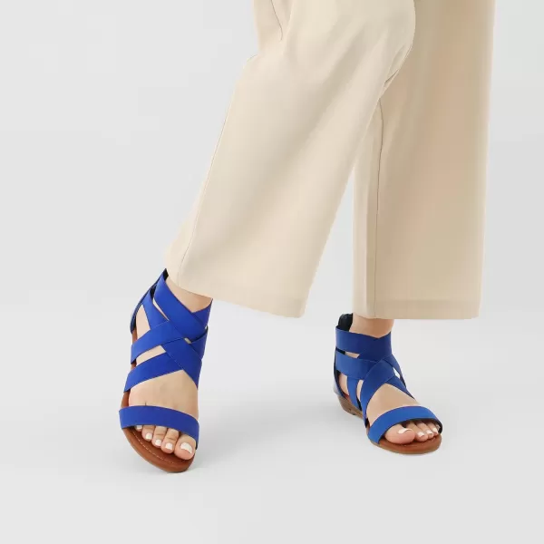 imageDREAM PAIRS Womens Elastic Ankle Strap Low Wedges SandalsRoyalBlue
