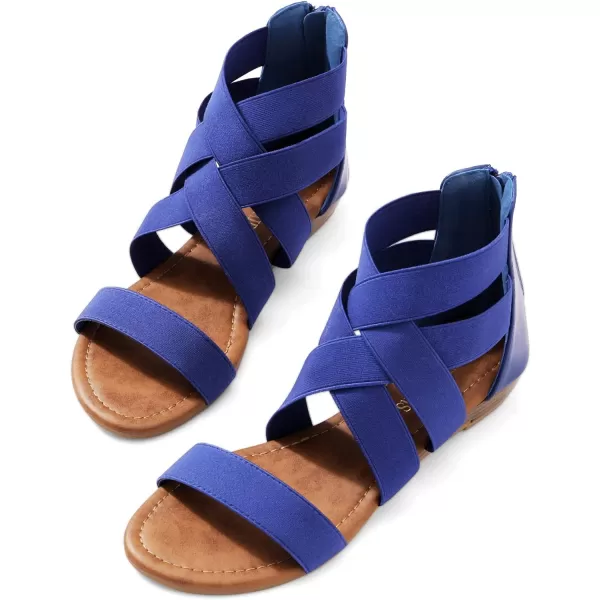 imageDREAM PAIRS Womens Elastic Ankle Strap Low Wedges SandalsRoyalBlue
