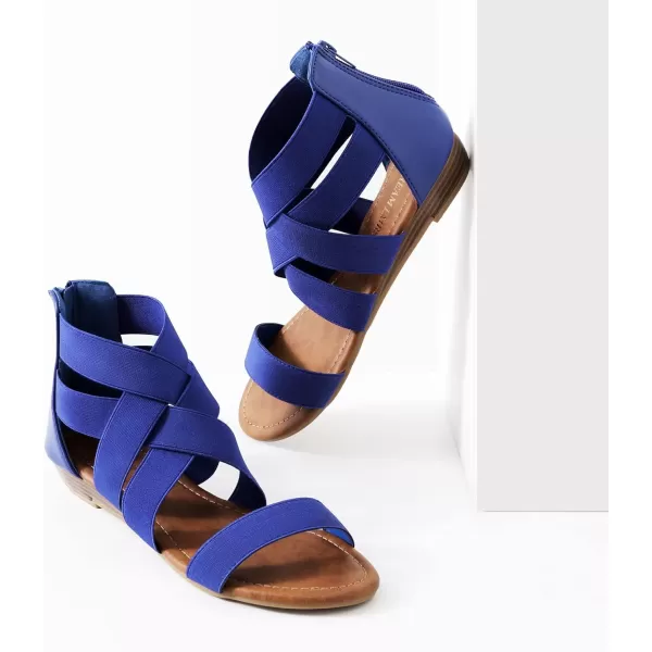 imageDREAM PAIRS Womens Elastic Ankle Strap Low Wedges SandalsRoyalBlue