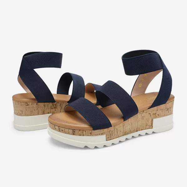 imageDREAM PAIRS Womens Elastic Ankle Strap Summer Flat SandalsNavy1