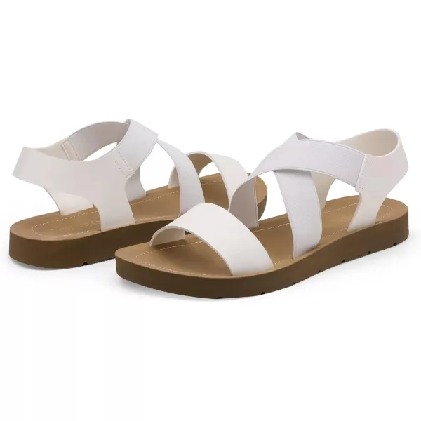 imageDREAM PAIRS Womens Elastic Ankle Strap Summer Flat SandalsWhite2