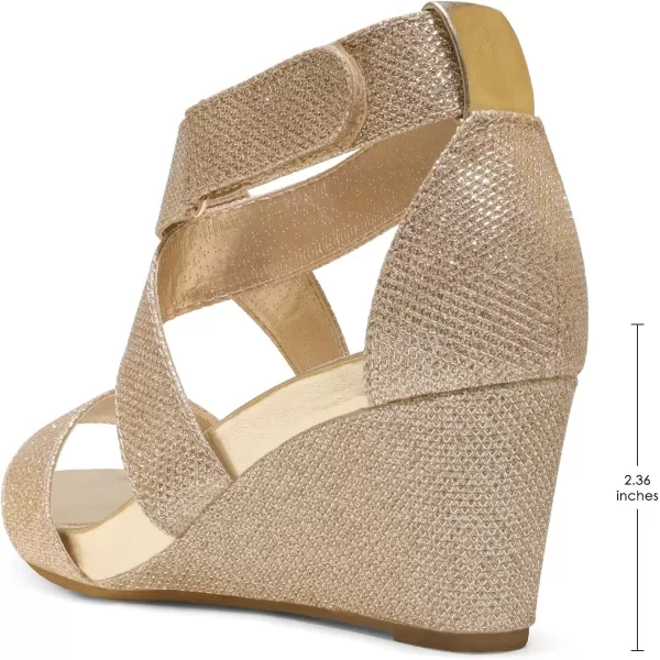 imageDREAM PAIRS Womens Elastic Ankle Strap Wedge SandalsGoldGlitter
