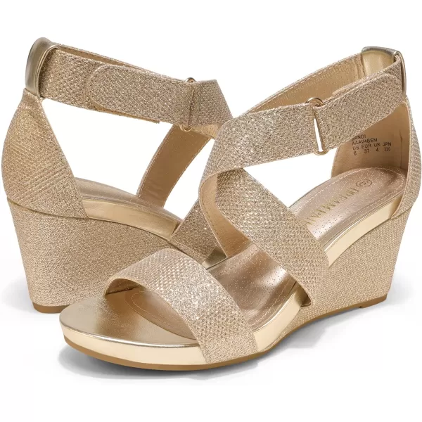 imageDREAM PAIRS Womens Elastic Ankle Strap Wedge SandalsGoldGlitter