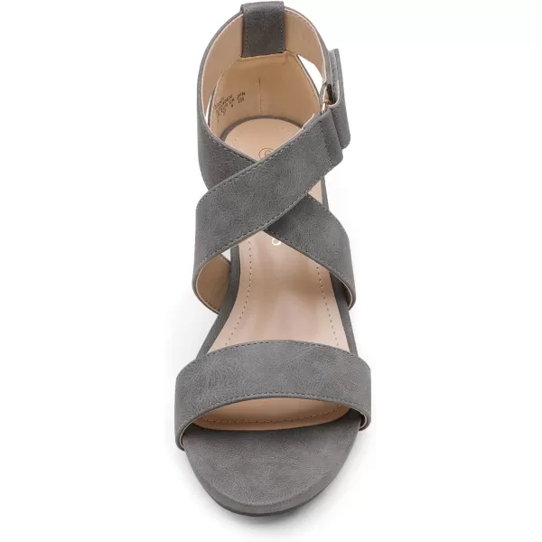 imageDREAM PAIRS Womens Elastic Ankle Strap Wedge SandalsGreyNubuck