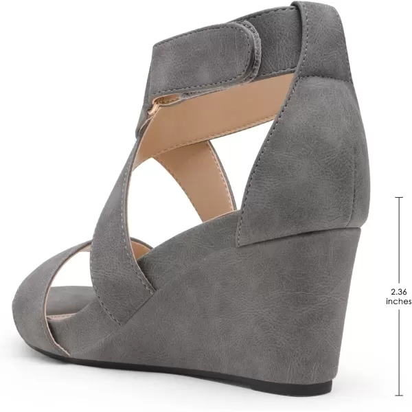 imageDREAM PAIRS Womens Elastic Ankle Strap Wedge SandalsGreyNubuck