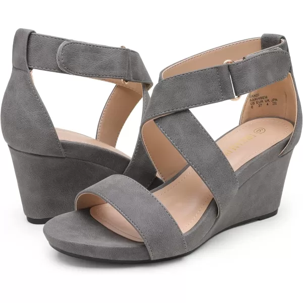 imageDREAM PAIRS Womens Elastic Ankle Strap Wedge SandalsGreyNubuck