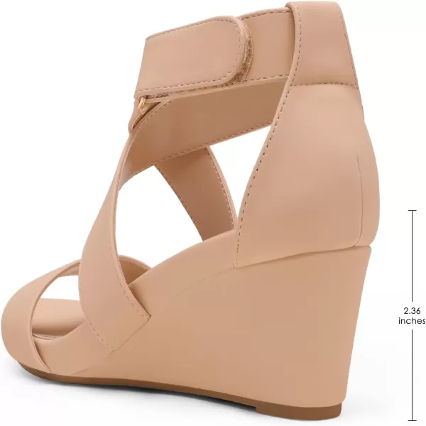 imageDREAM PAIRS Womens Elastic Ankle Strap Wedge SandalsNudeNubuck