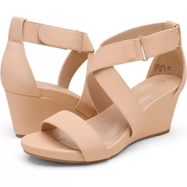imageDREAM PAIRS Womens Elastic Ankle Strap Wedge SandalsNudeNubuck