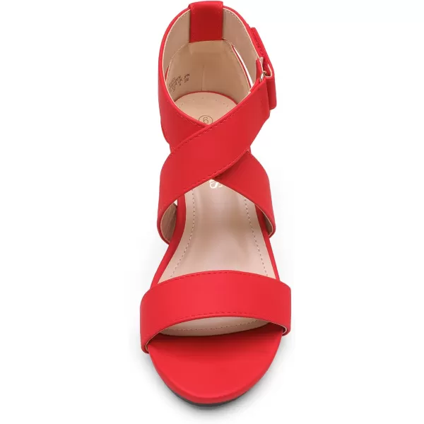 imageDREAM PAIRS Womens Elastic Ankle Strap Wedge SandalsRedNubuck