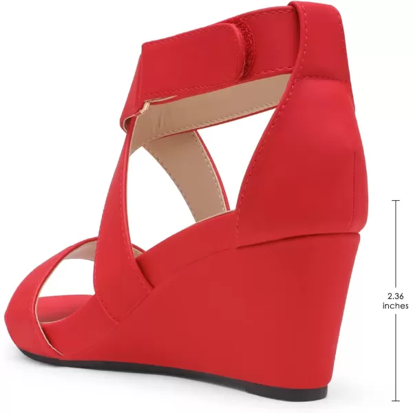 imageDREAM PAIRS Womens Elastic Ankle Strap Wedge SandalsRedNubuck