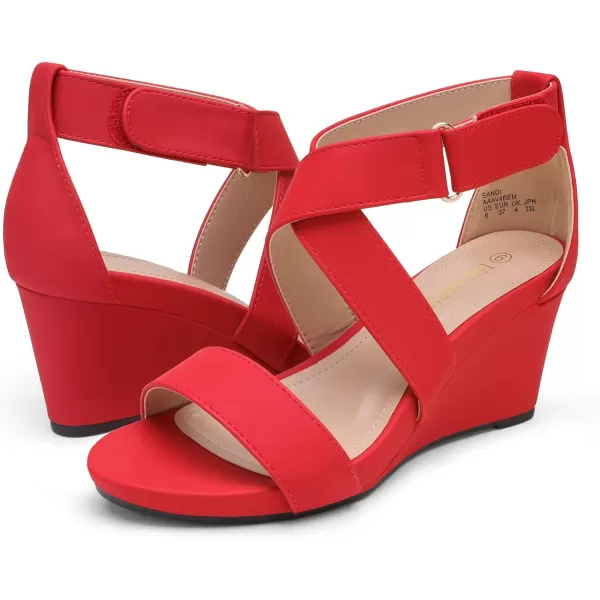 imageDREAM PAIRS Womens Elastic Ankle Strap Wedge SandalsRedNubuck