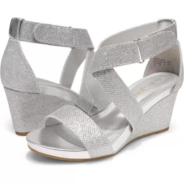 imageDREAM PAIRS Womens Elastic Ankle Strap Wedge SandalsSilverGlitter