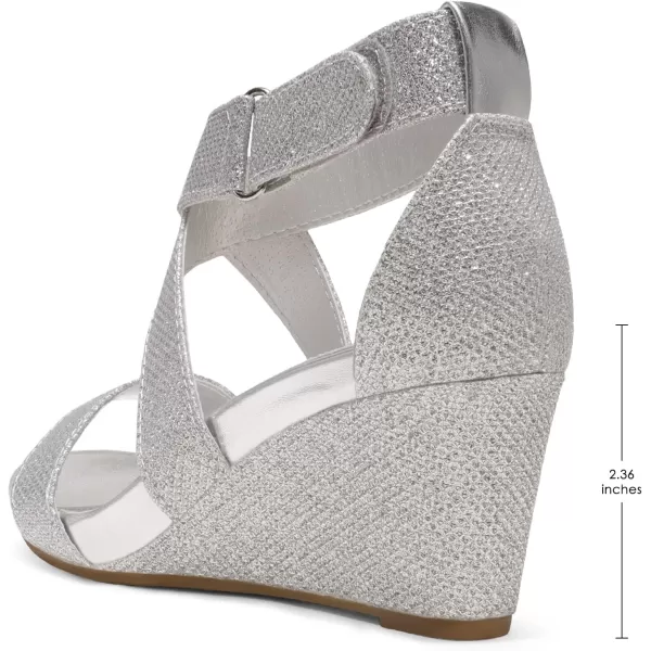 imageDREAM PAIRS Womens Elastic Ankle Strap Wedge SandalsSilverGlitter