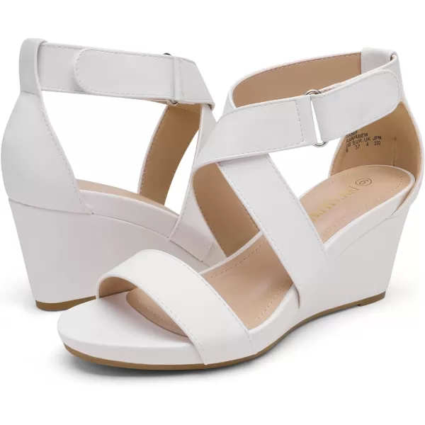 imageDREAM PAIRS Womens Elastic Ankle Strap Wedge SandalsWhitePu