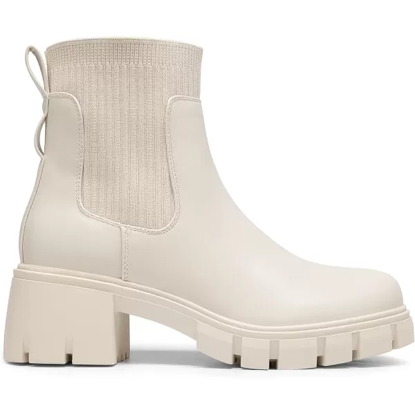 imageDREAM PAIRS Womens Elastic Chelsea Ankle Booties Fashion Lug Sole Platform Chunky Heel Slip on Fall Heeled Short Boots ShoesBeige