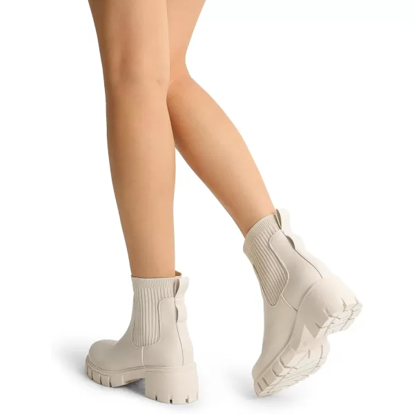 imageDREAM PAIRS Womens Elastic Chelsea Ankle Booties Fashion Lug Sole Platform Chunky Heel Slip on Fall Heeled Short Boots ShoesBeige